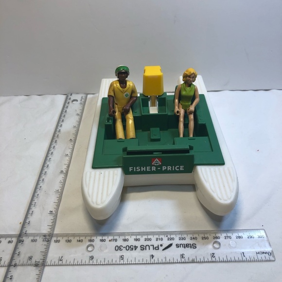 Vintage 1970sFisher Price Adventure People Wilderness Patrol PONTOON BOAT  2 Fig - Picture 2 of 9